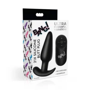 BG 21X Vibrating Silicone Butt Plug W/Remote Control-Negro